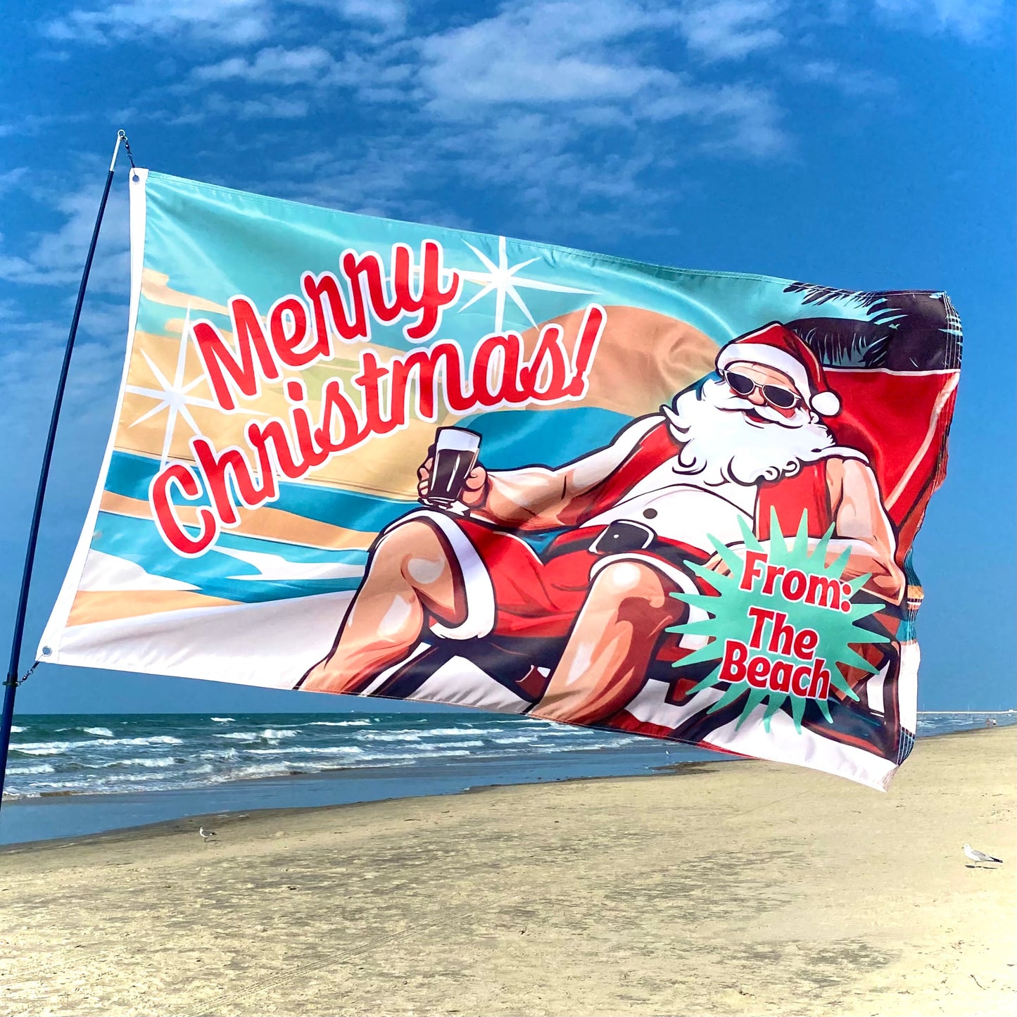 3x5 Flag - Beach Christmas Santa