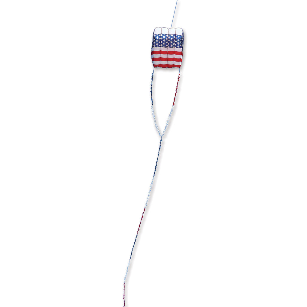 American flag-themed foil kite on a white background