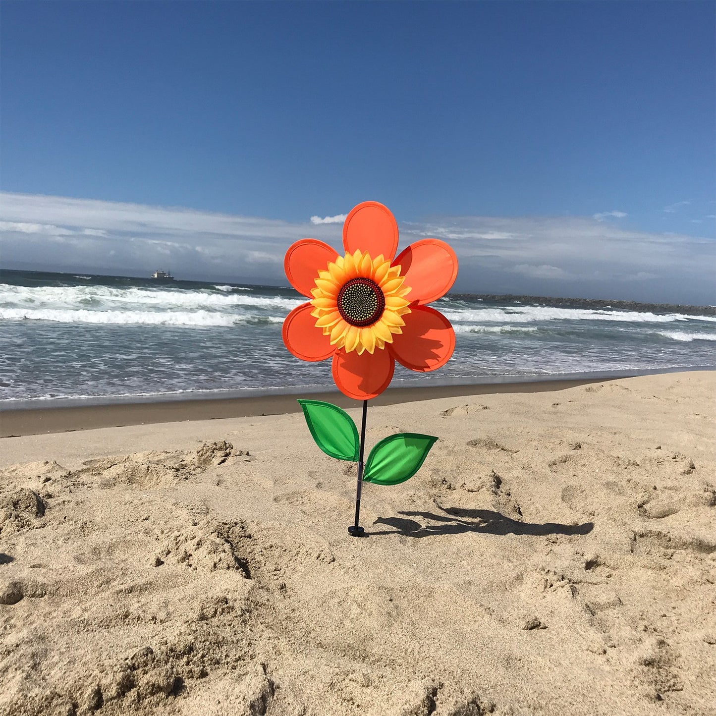 12" Sunflower Spinner w/ Leaves - Orange