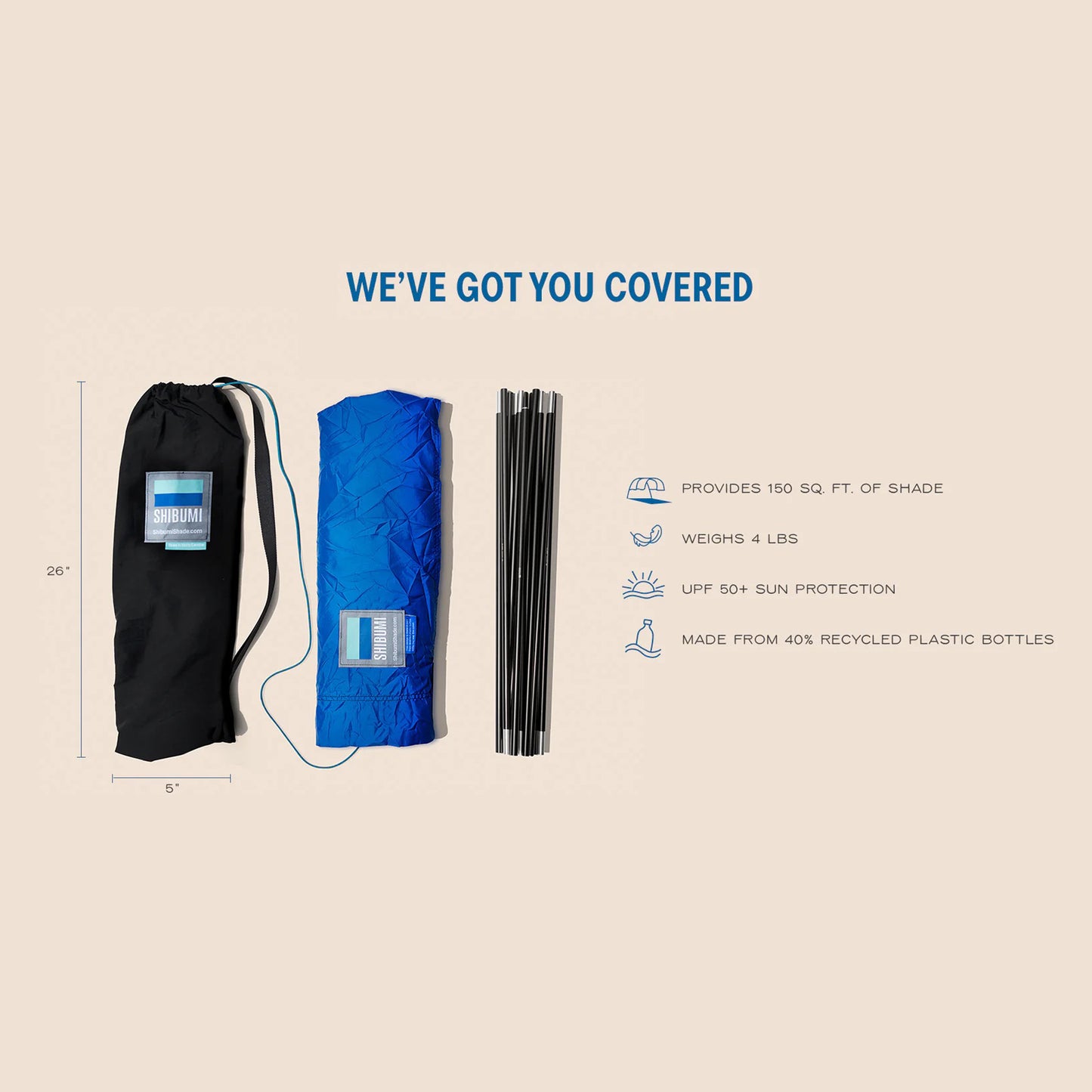 Classic Shibumi Shade® with Quiet™ Canopy + Wind Assist Bundle - Blue and Teal