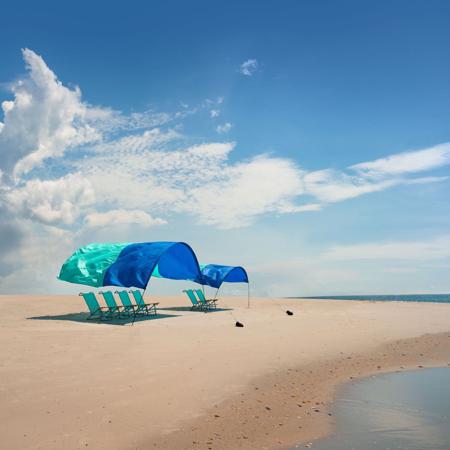 Mini Shibumi Shade® with Quiet™ Canopy + Wind Assist Bundle - Blue and Teal