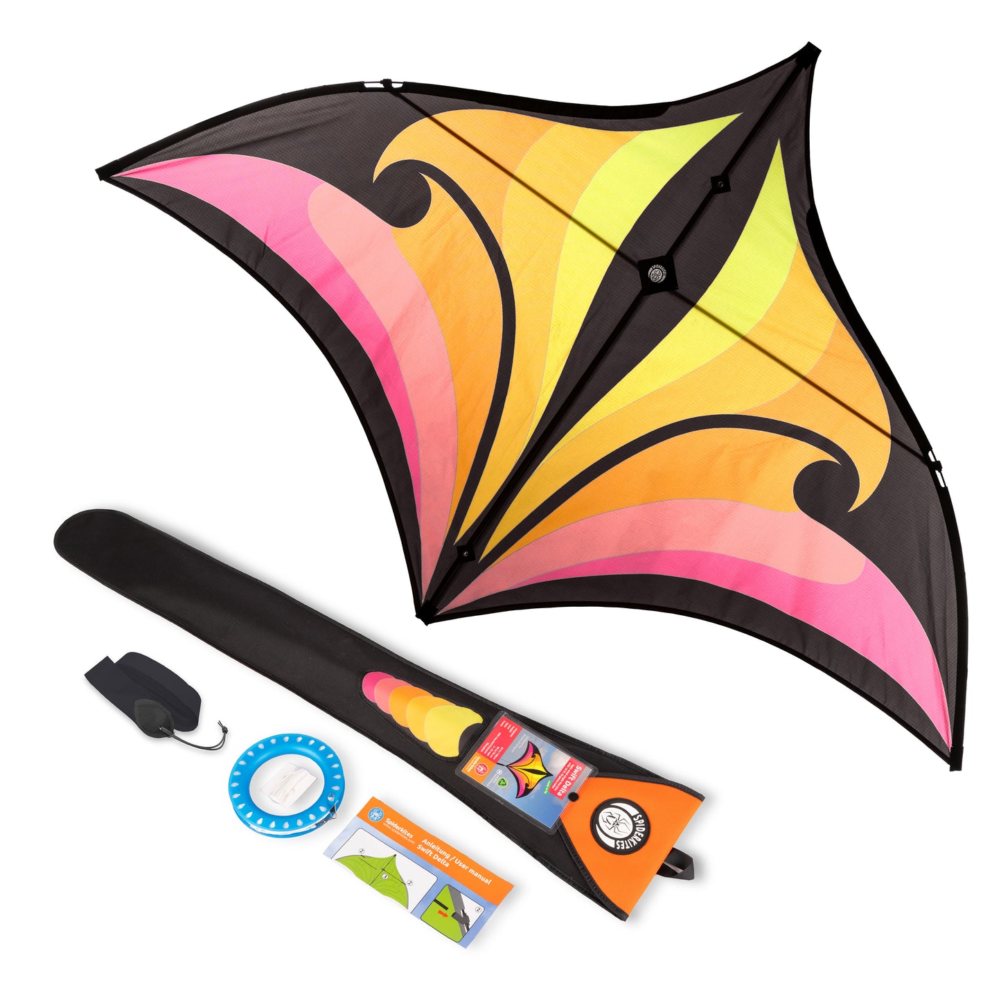 Colorful kite accessories on a white background