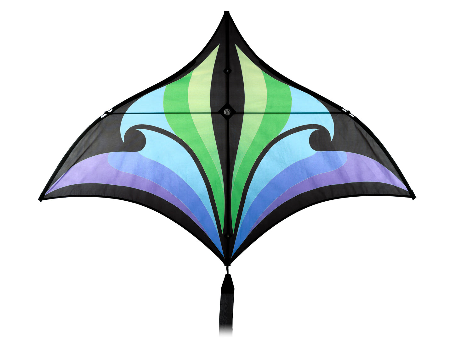 Colorful swift kite with black accents on a white background