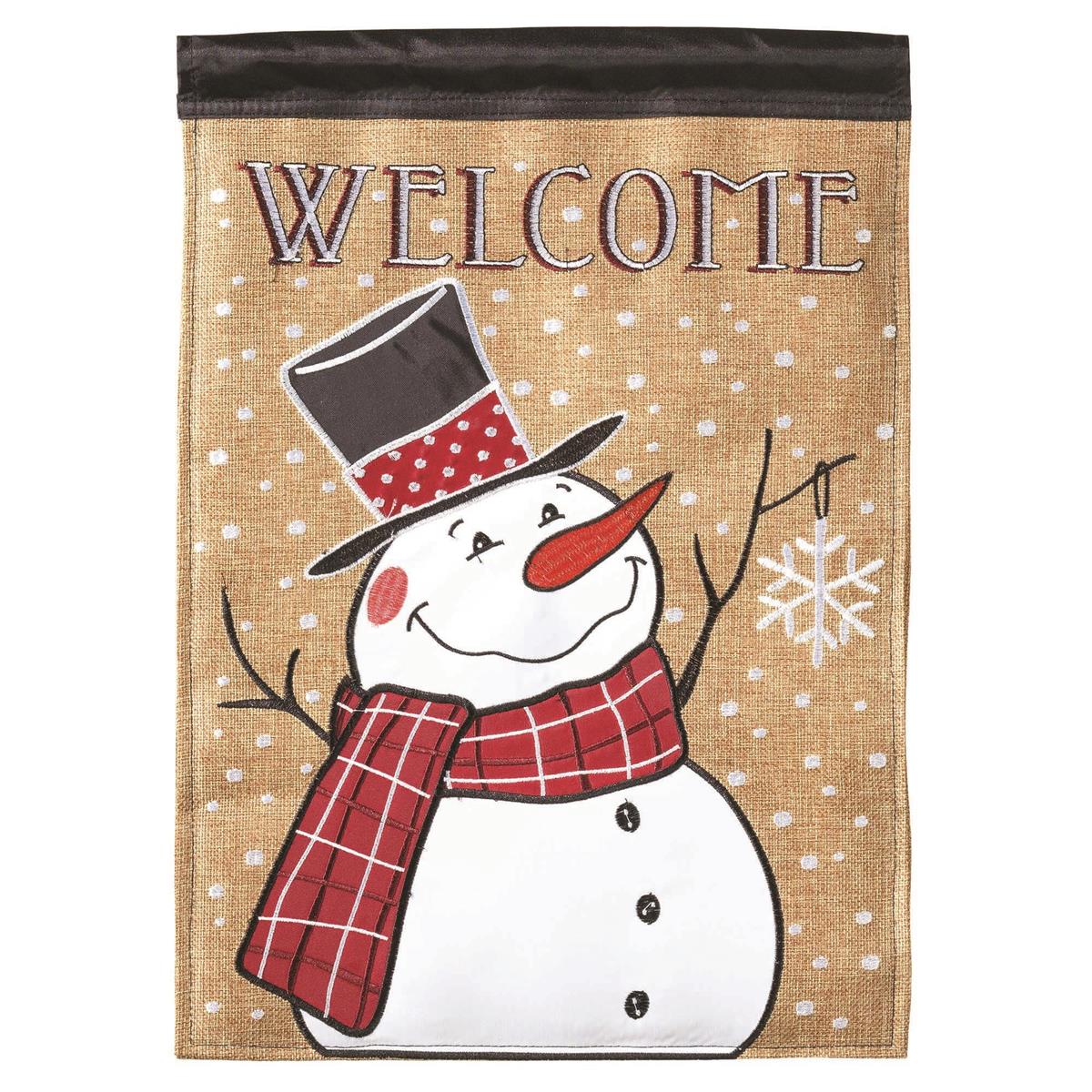Garden Flag - Winter Snowman Scarf Burlap