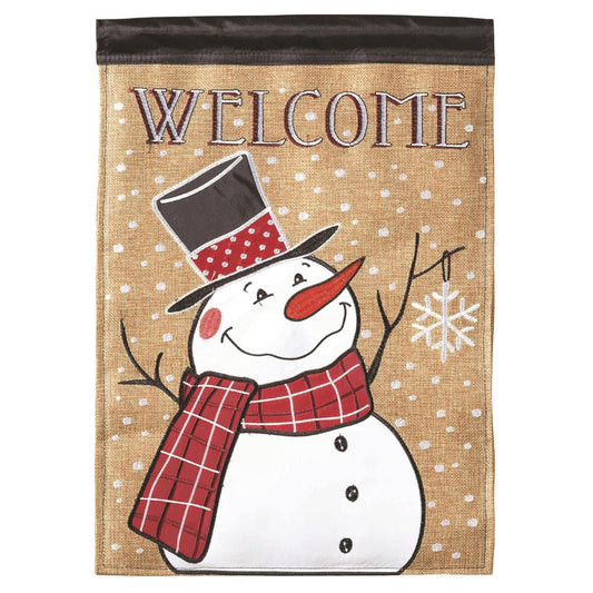 Garden Flag - Winter Snowman Scarf Burlap