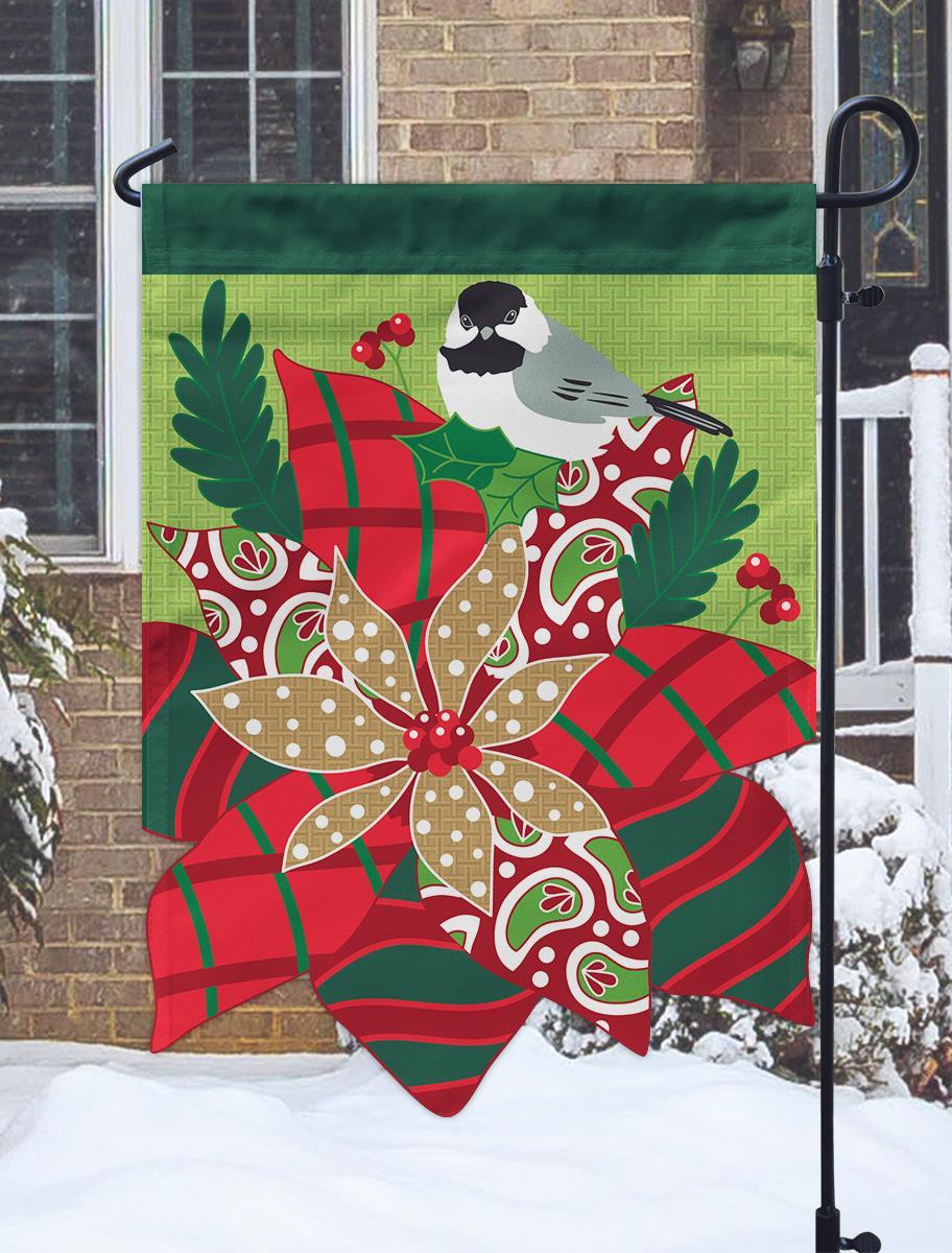 Garden Flag - Winter Poinsettia Burlap