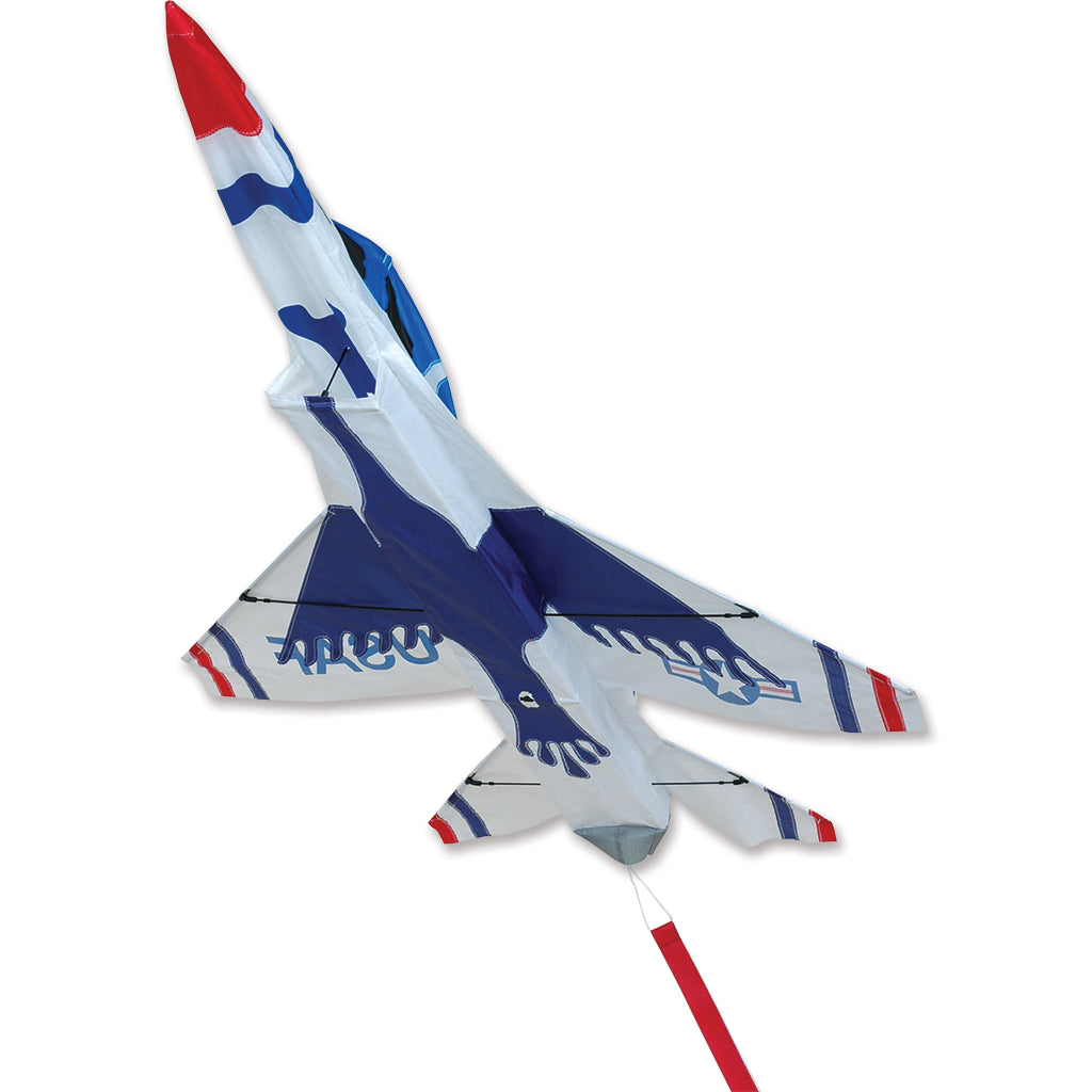 Jet shaped ktie with red, white, and blue colors on a white background
