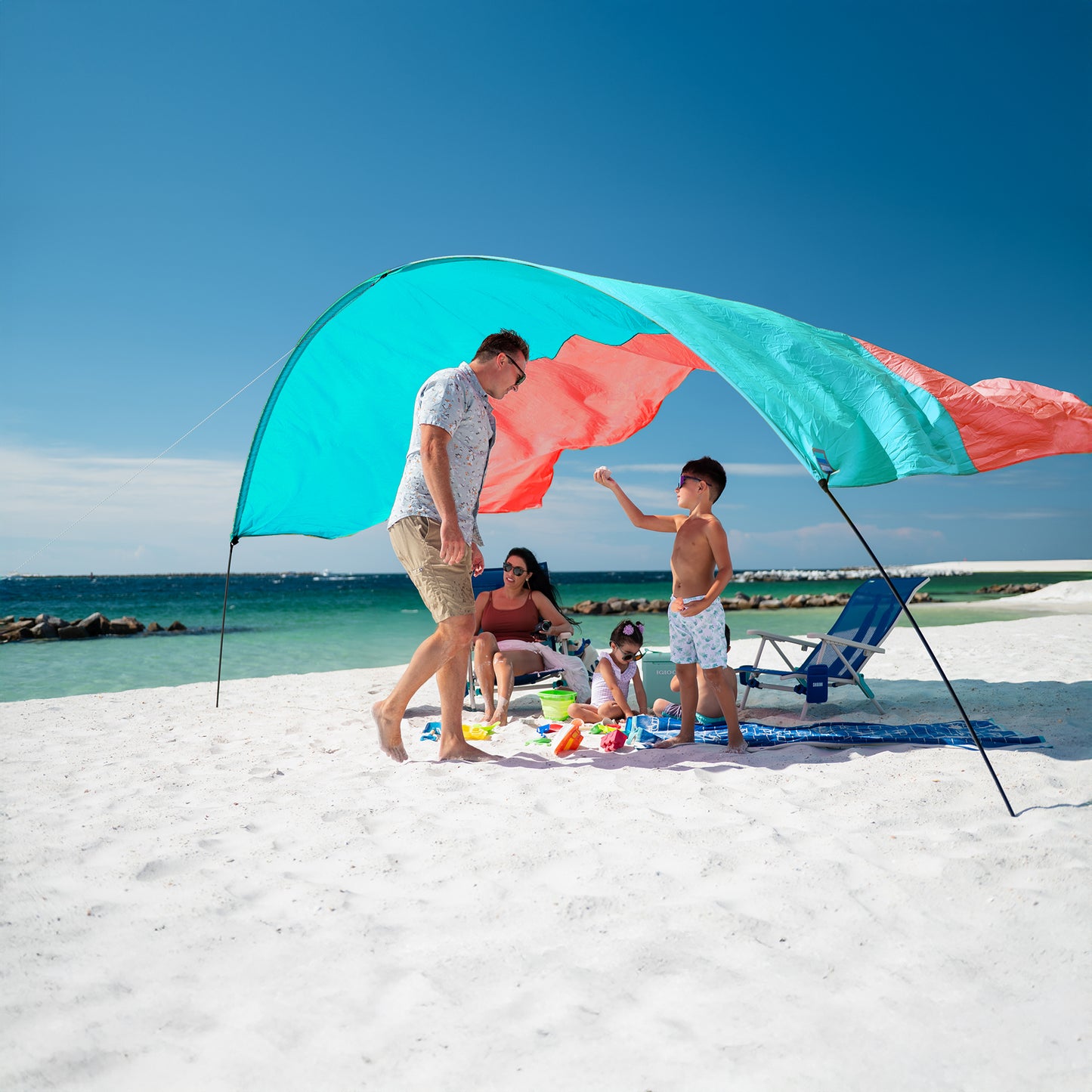 Classic Shibumi Shade® with Quiet™ Canopy + Wind Assist Bundle - Sea Glass