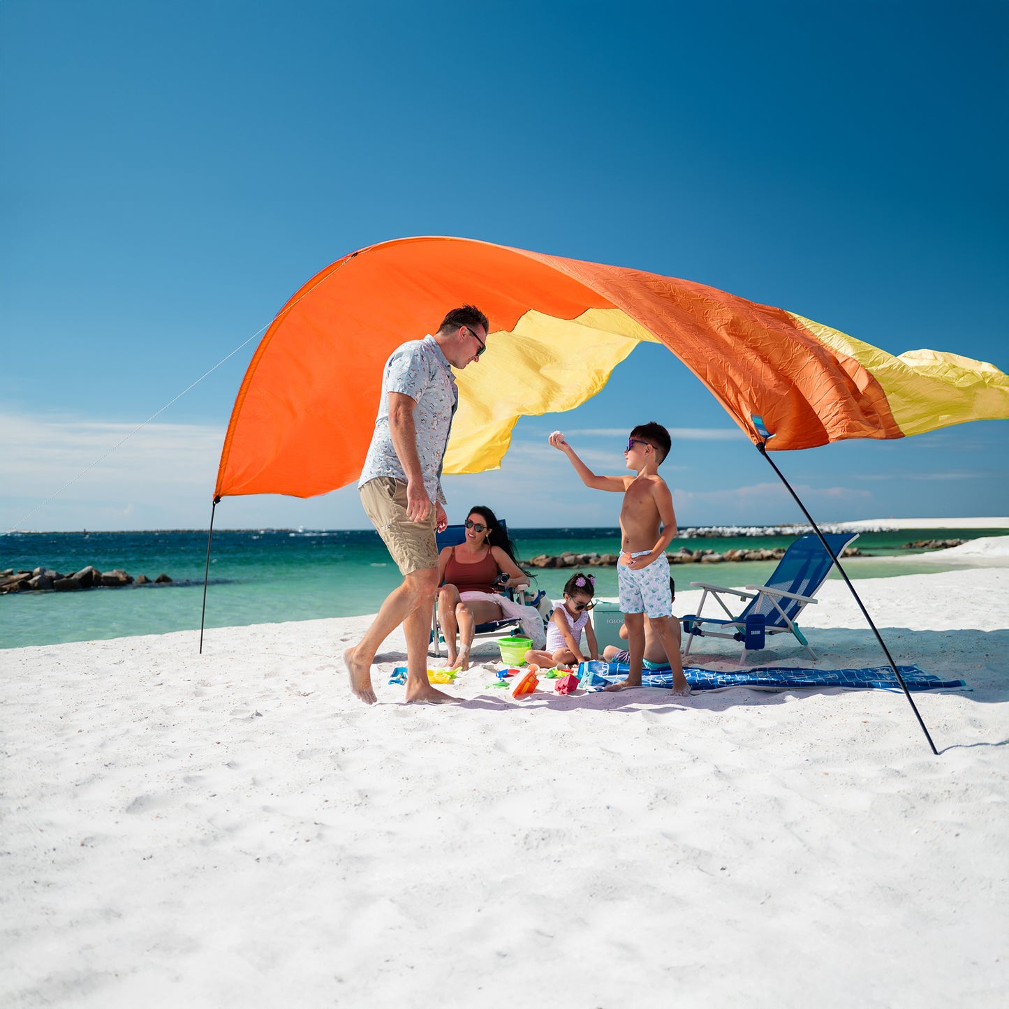 Classic Shibumi Shade® with Quiet™ Canopy + Wind Assist Bundle - Sunrise