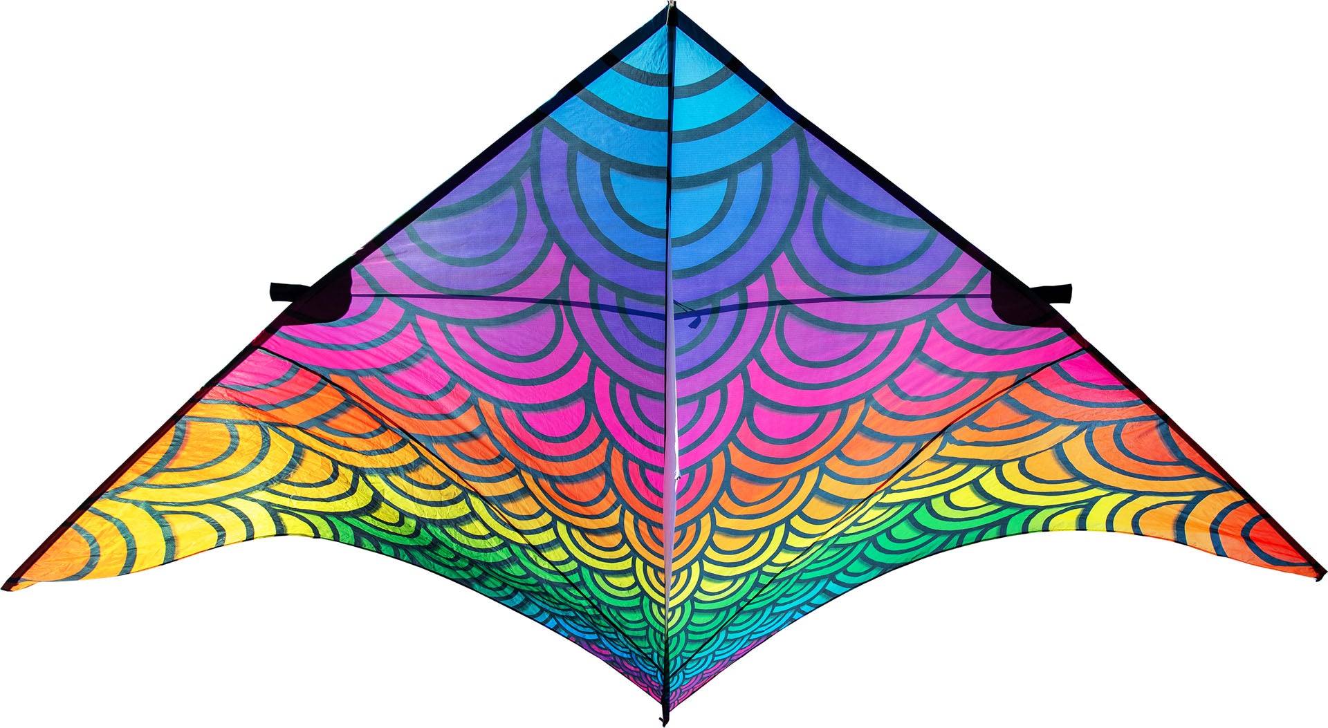 Colorful kite with a rainbow pattern on a white background