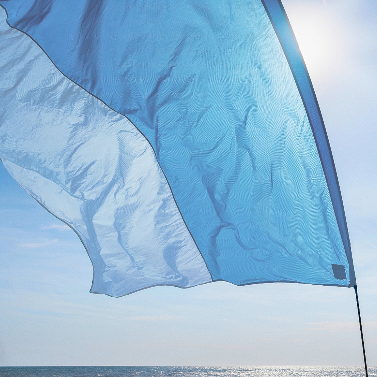 Close of a blue and slate beach shade.