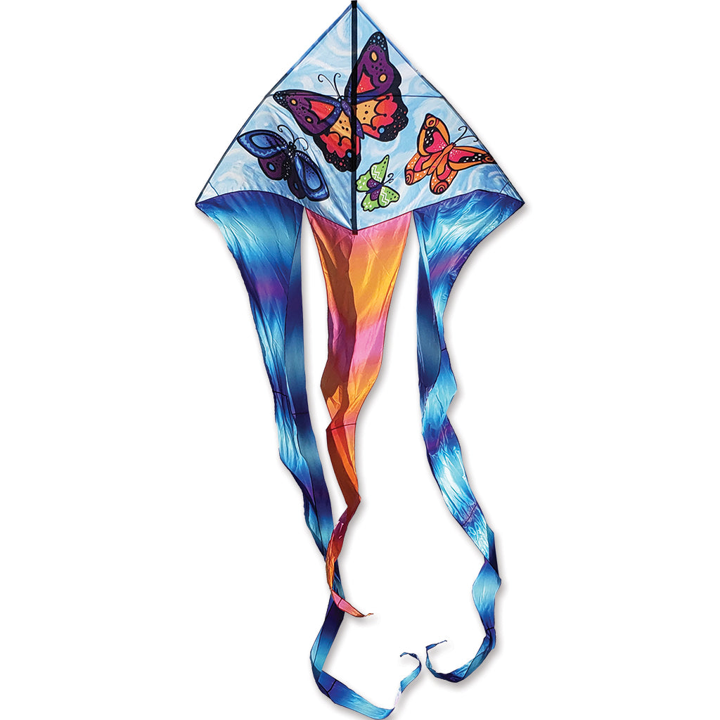 Colorful kite with butterfly designs on a white background