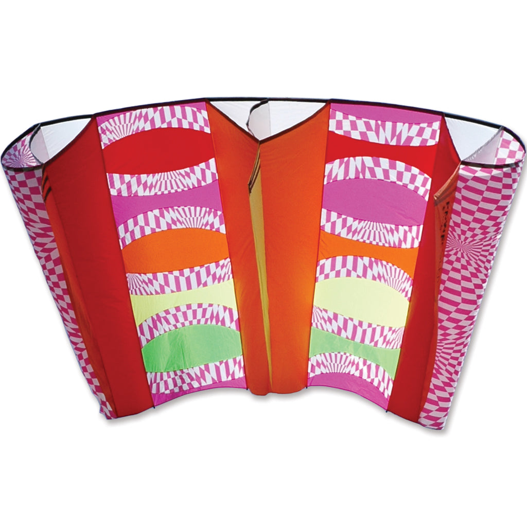 Colorful kite with a geometric pattern on a white background
