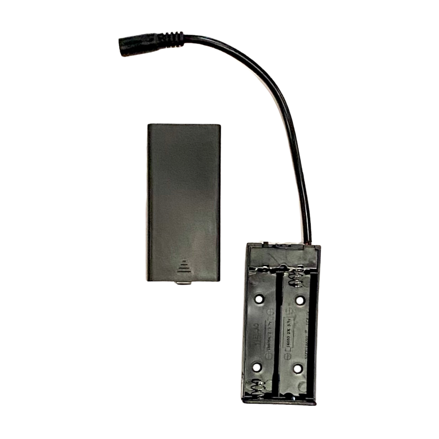 Black electronic device with a cable on a white background