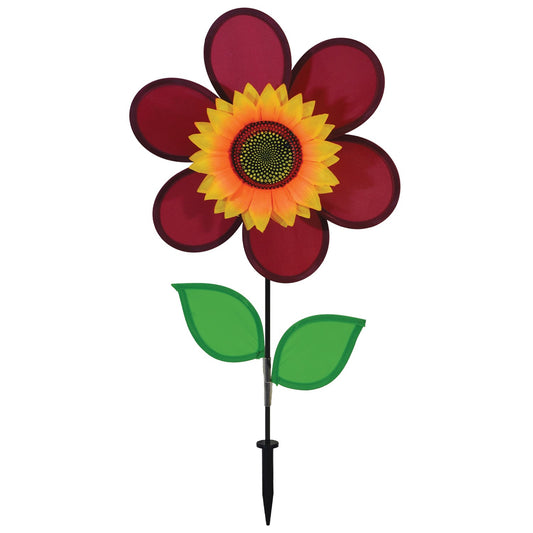 12" Sunflower Spinner w/ Leaves - Burgundy