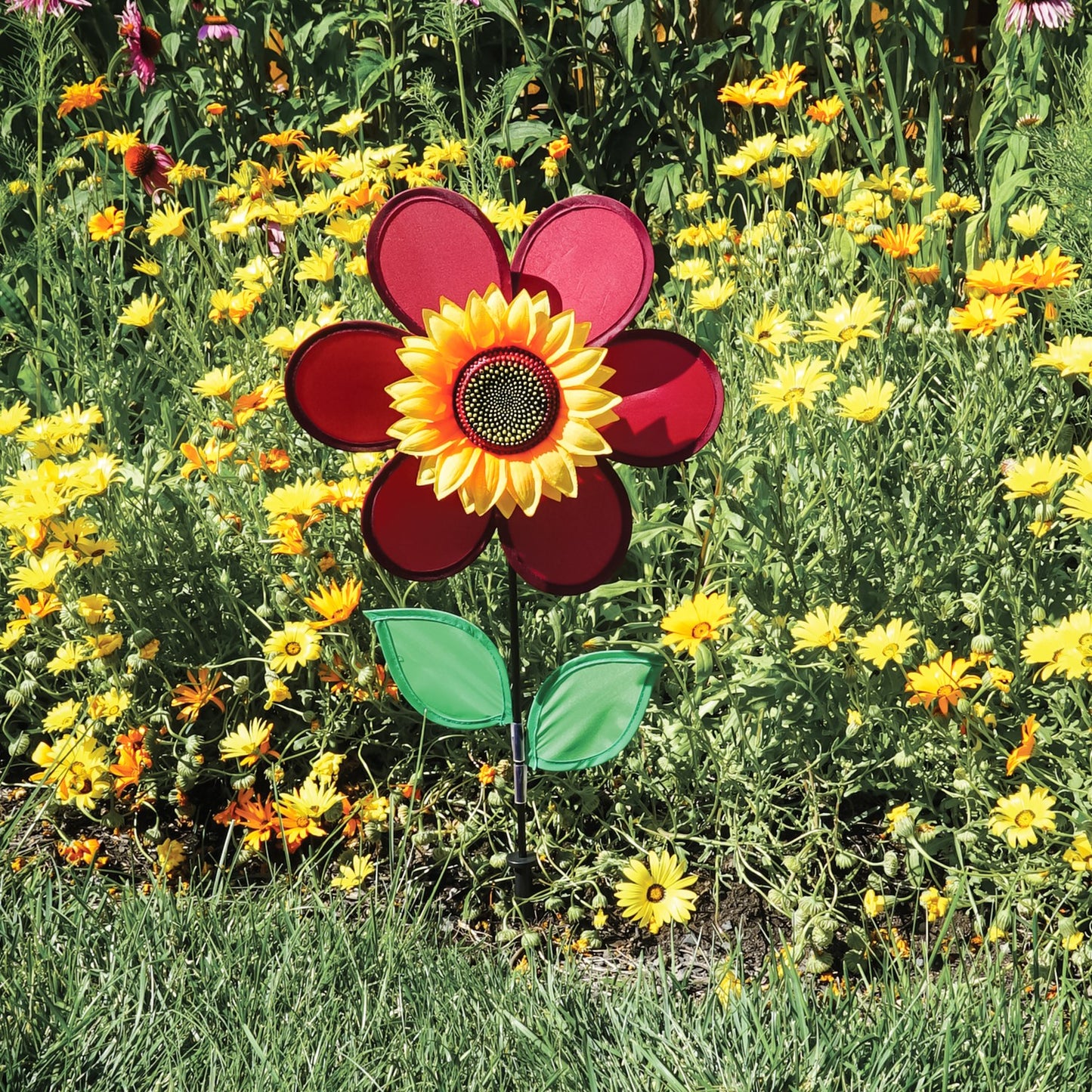 12" Sunflower Spinner w/ Leaves - Burgundy