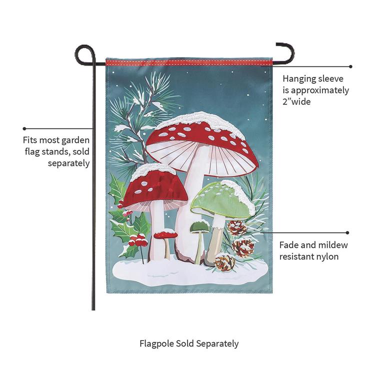 Garden flag with mushrooms design on a white background