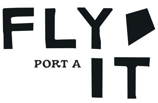 Black text reading 'FLY PORT A IT' on a plain white background, with the letters arranged in a stylized graphic layout.