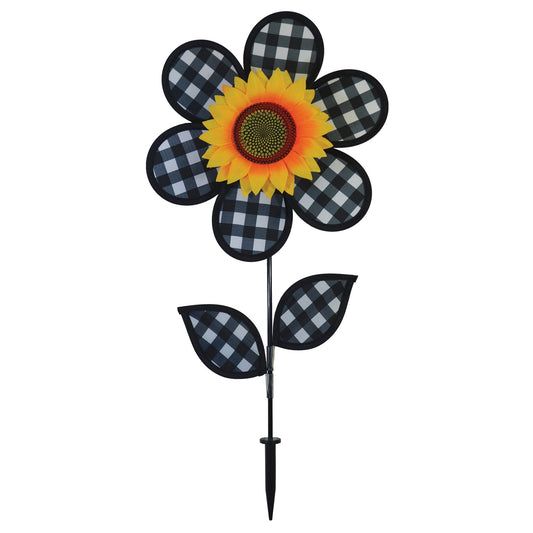 12" Sunflower Spinner w/ Leaves - Gingham