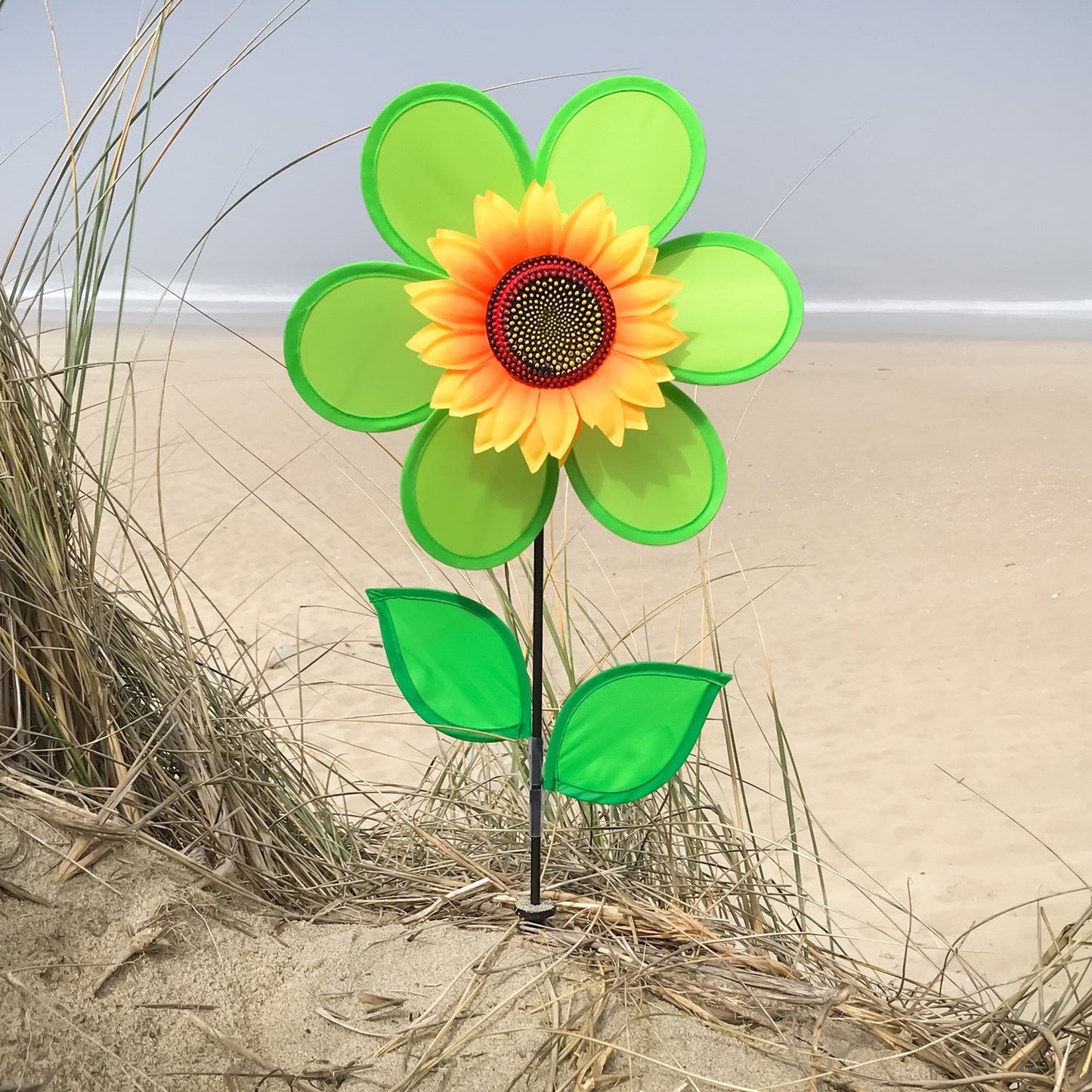 12" Sunflower Spinner w/ Leaves - Green