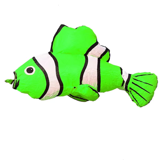 Green clownfish line laundry on a white background