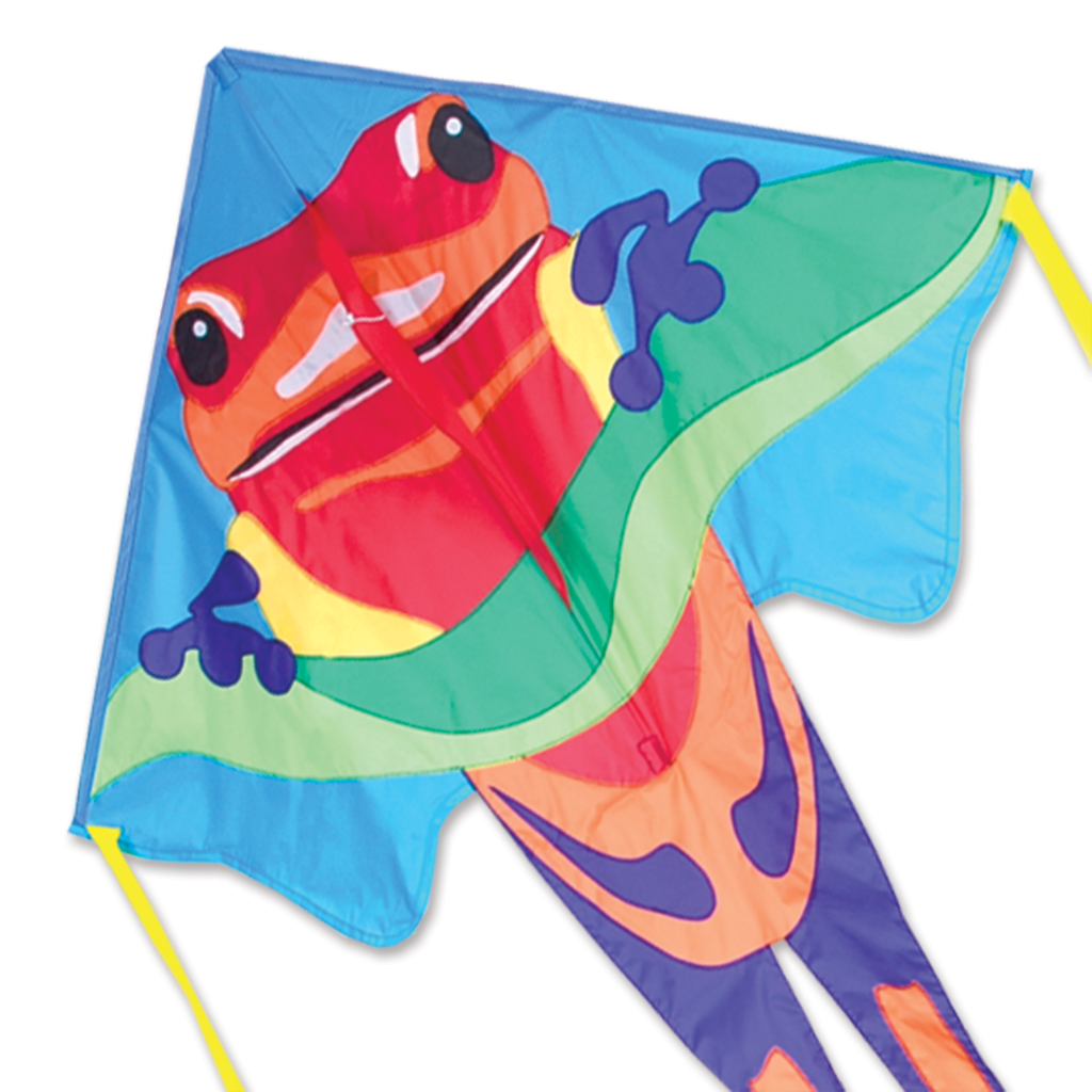 Colorful kite shaped like a frog on a white background