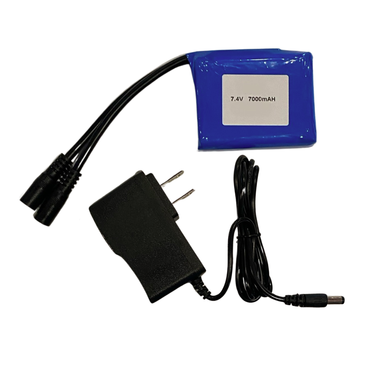 Electronic device with cables and adapter on a white background