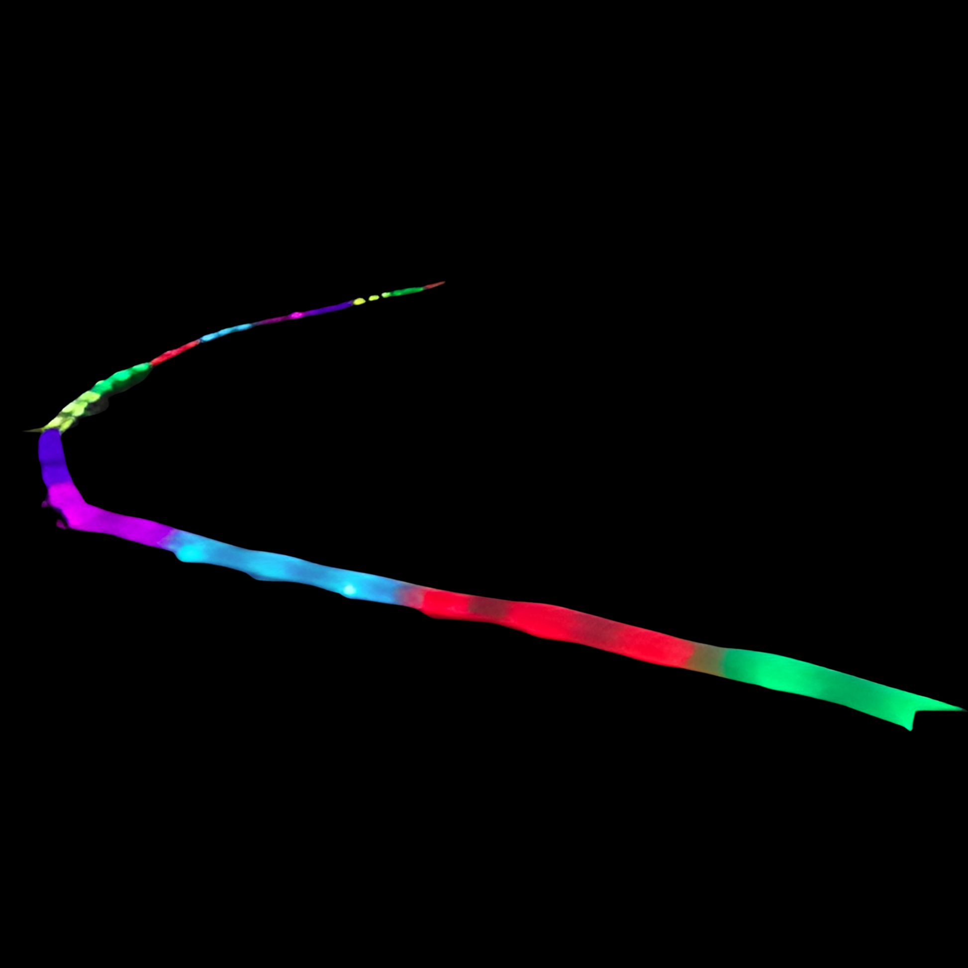 Multicolored LED strip tube tail on a black background