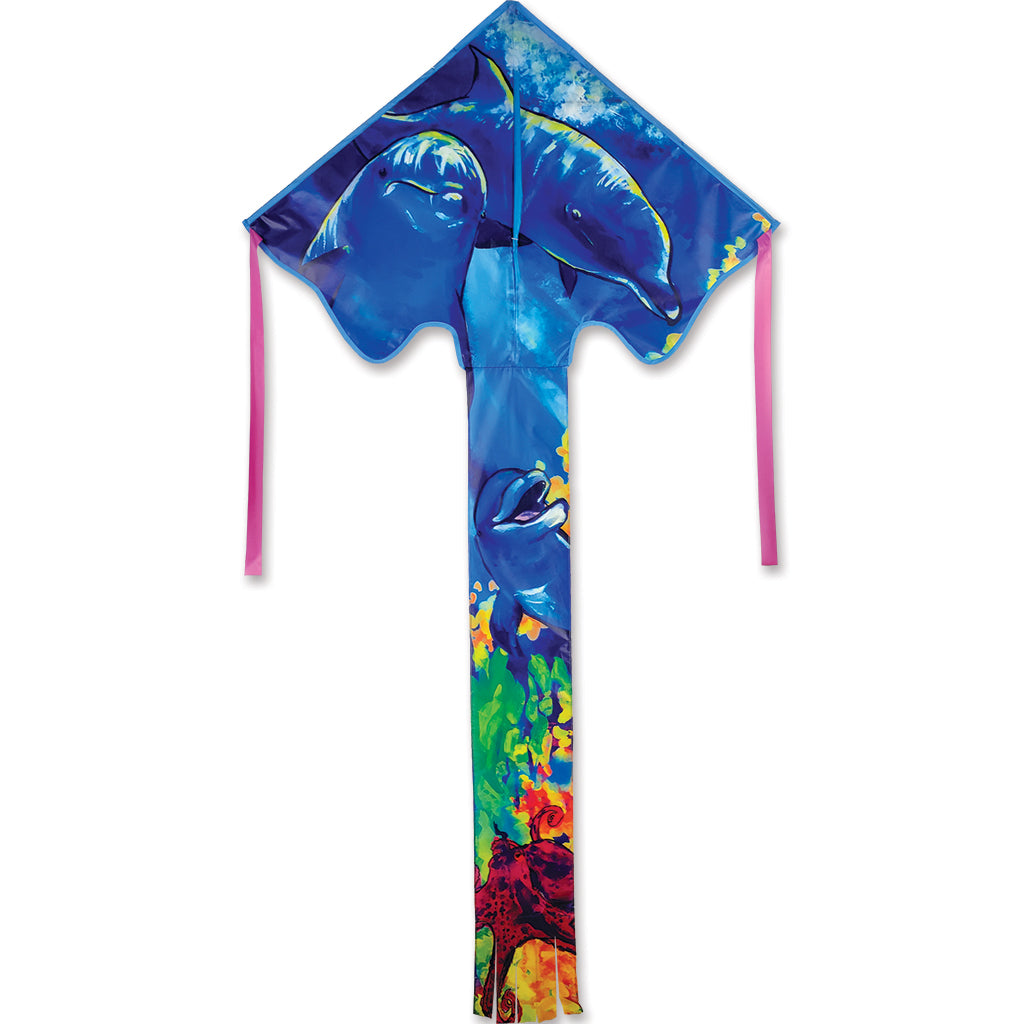 Colorful kite with dolphin design on a white background