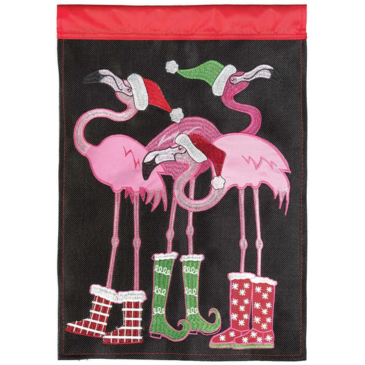 Garden Flag - Christmas Flamingos Burlap