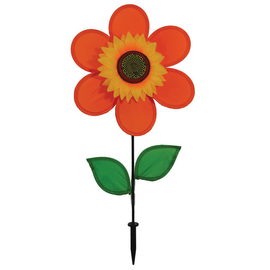 12" Sunflower Spinner w/ Leaves - Orange