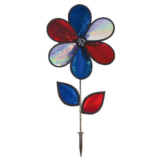 12" Sunflower Spinner w/ Leaves - Red, White, and Blue Sparkle