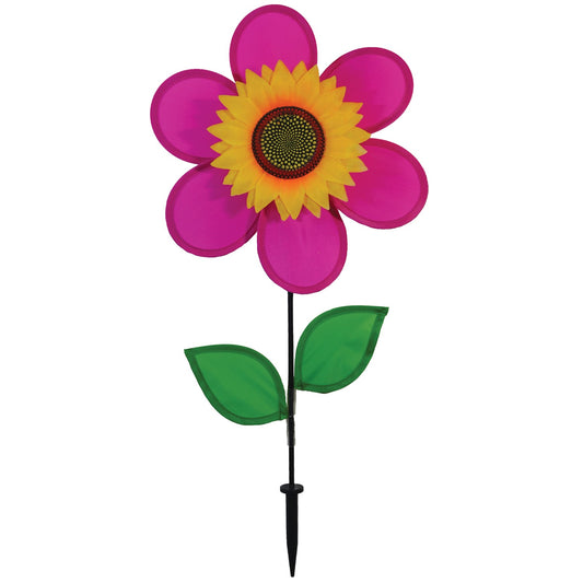 12" Sunflower Spinner w/ Leaves - Pink