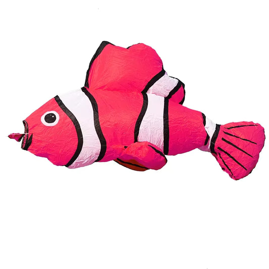 Pink clownfish-shaped line laundry on a white background