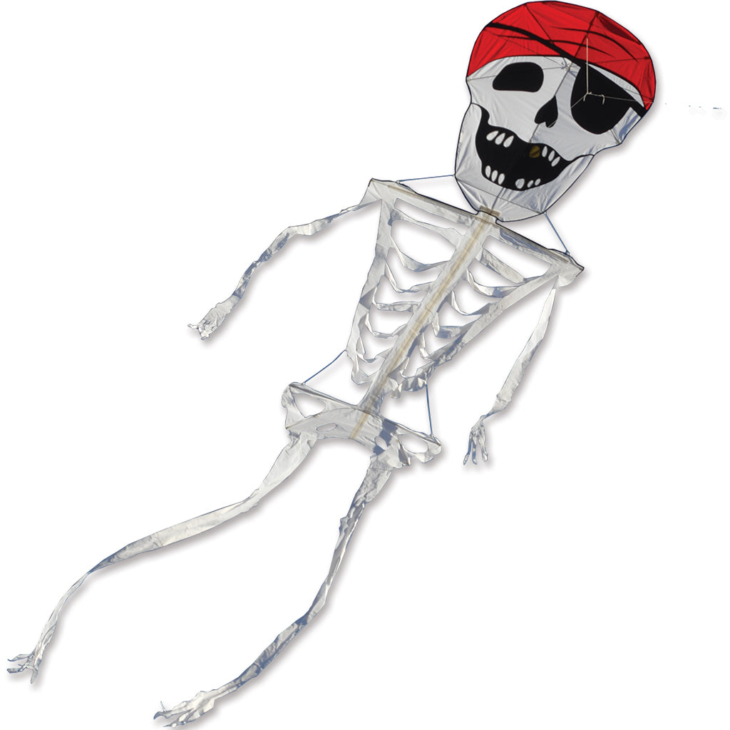 Skeletal kite with a red bandana on a white background