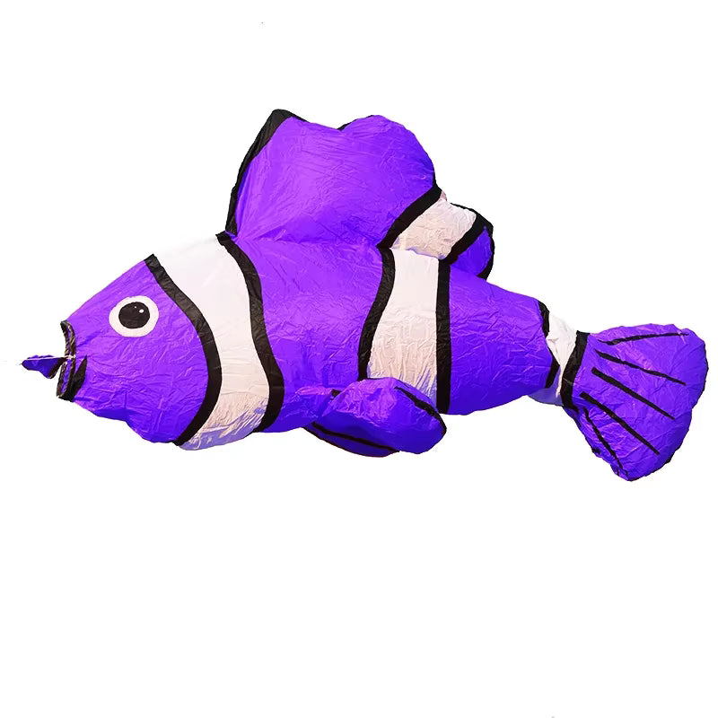 Purple clownfish-shaped line laundry on a white background