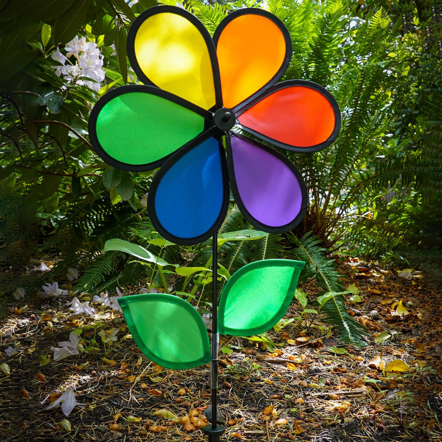 12" Flower Spinner w/ Leaves - Rainbow