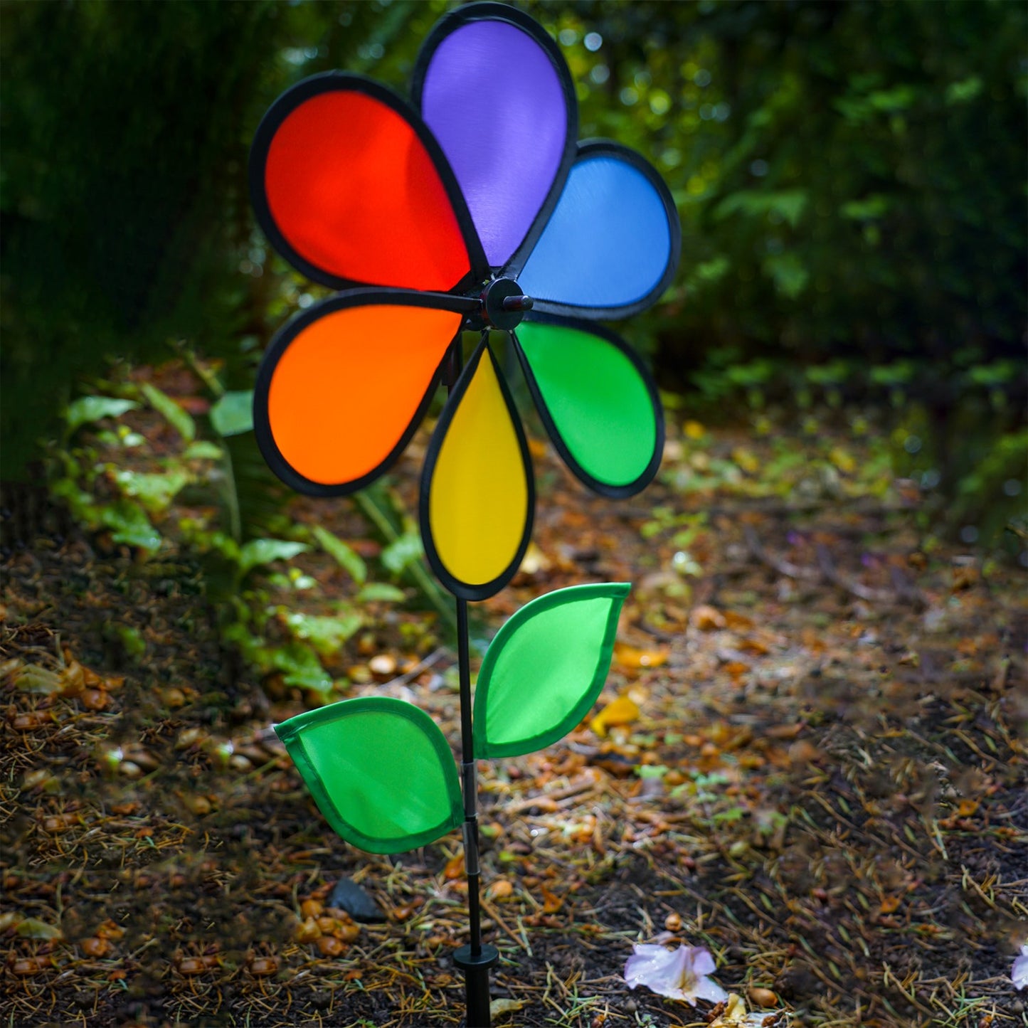 12" Flower Spinner w/ Leaves - Rainbow