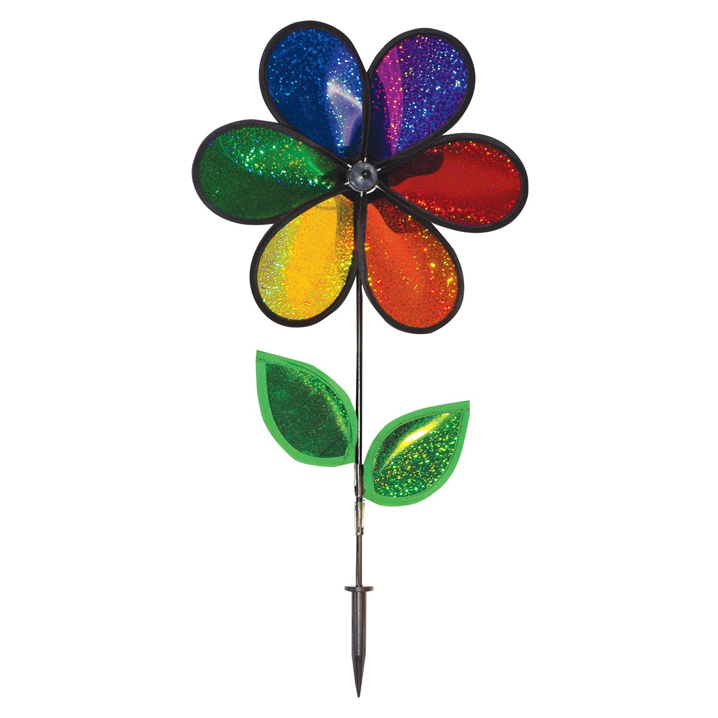 12" Flower Spinner w/ Leaves - Rainbow Sparkle