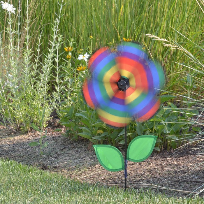 12" Sunflower Spinner w/ Leaves - Rainbow Stripe