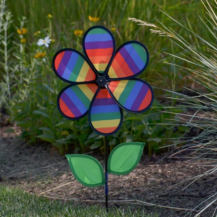 12" Sunflower Spinner w/ Leaves - Rainbow Stripe