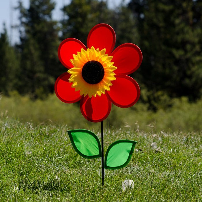 12" Sunflower Spinner w/ Leaves - Red