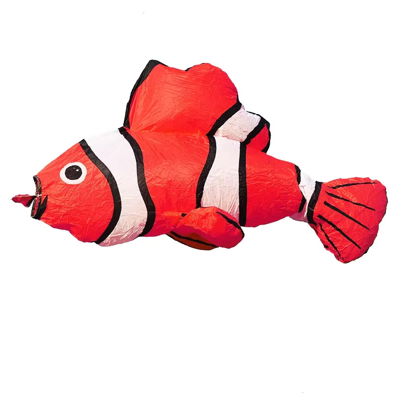 Red clownfish line laundry on a white background