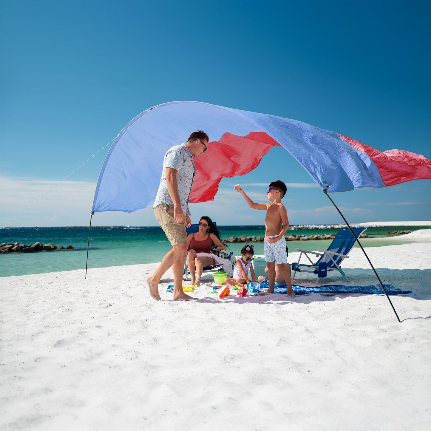 Classic Shibumi Shade® with Quiet™ Canopy + Wind Assist Bundle - Coral