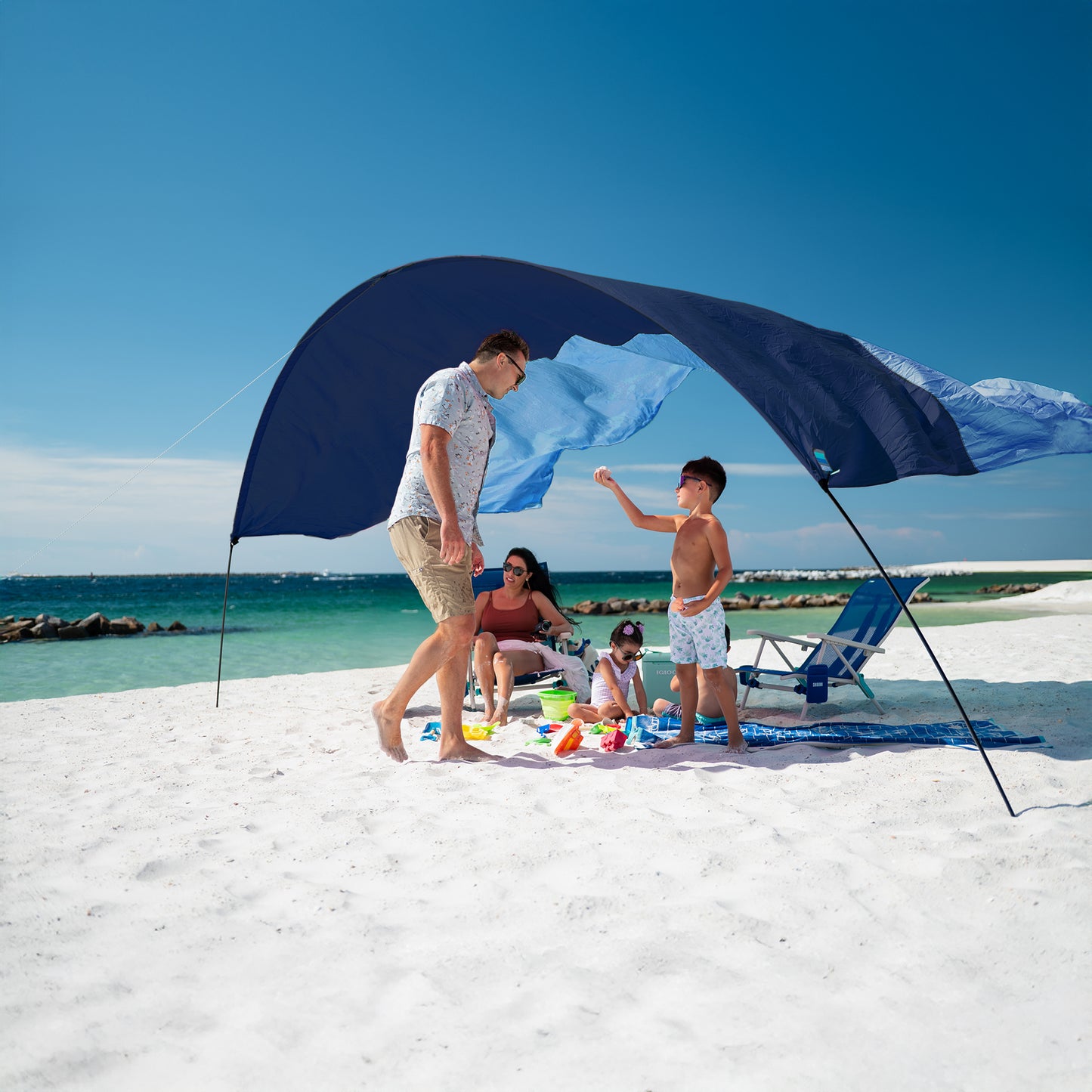 Classic Shibumi Shade® with Quiet™ Canopy + Wind Assist Bundle - Deep Water