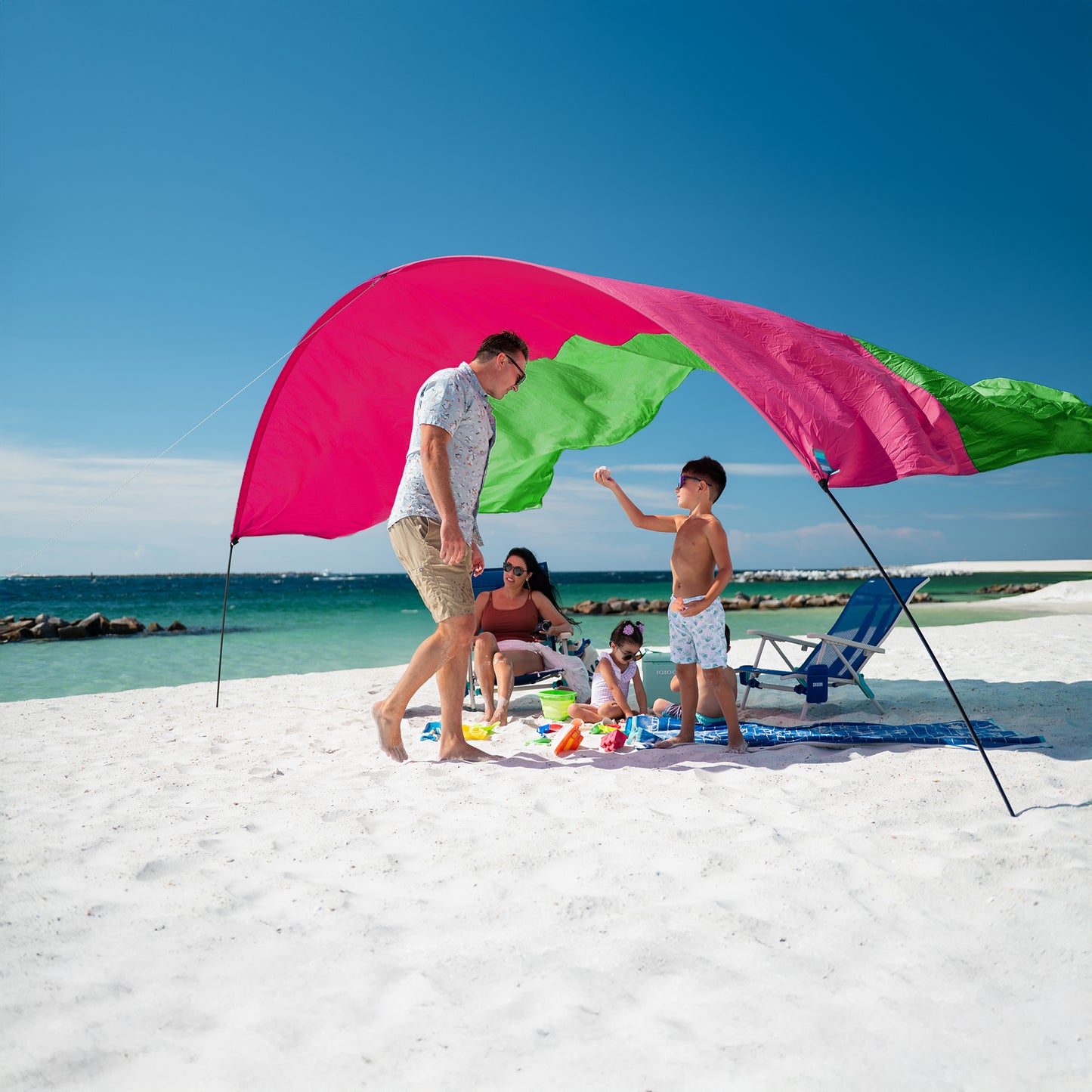 Classic Shibumi Shade® with Quiet™ Canopy + Wind Assist Bundle - Hibiscus