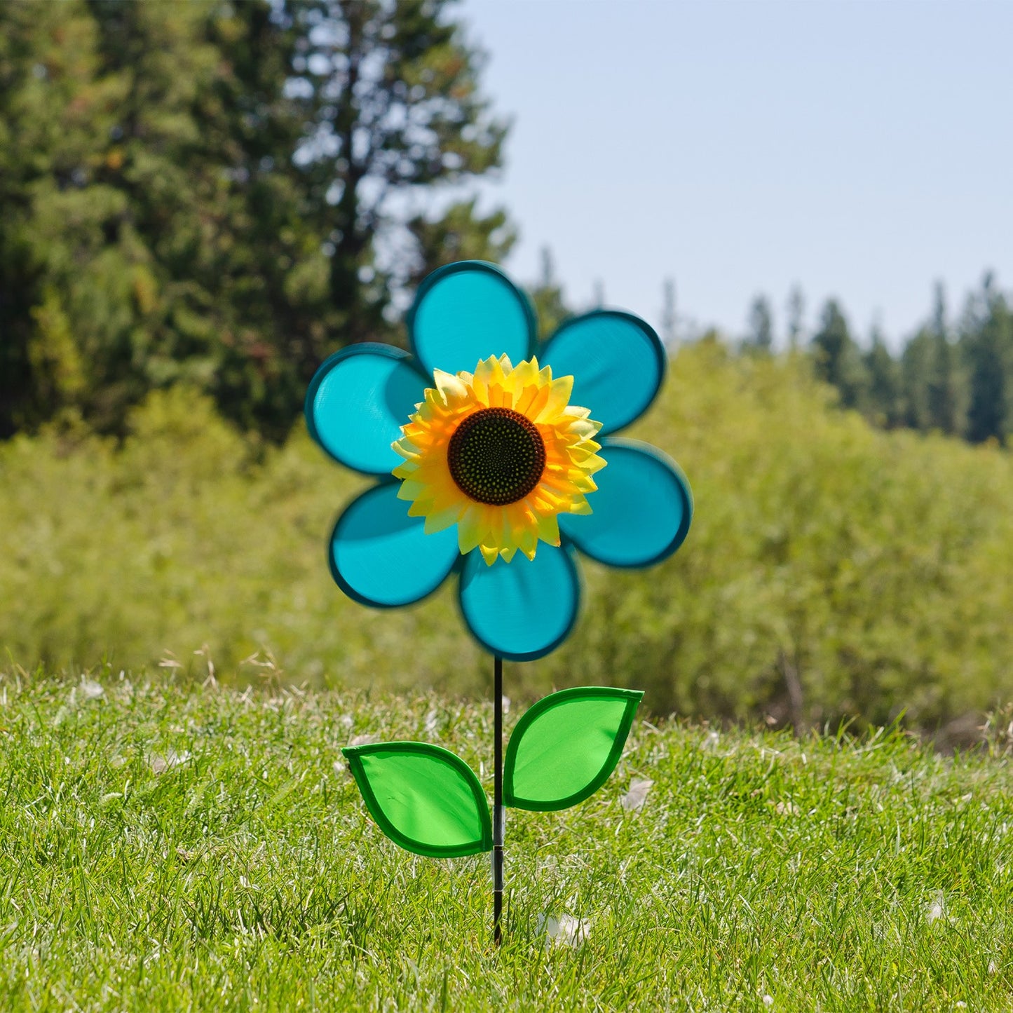 12" Sunflower Spinner w/ Leaves - Teal