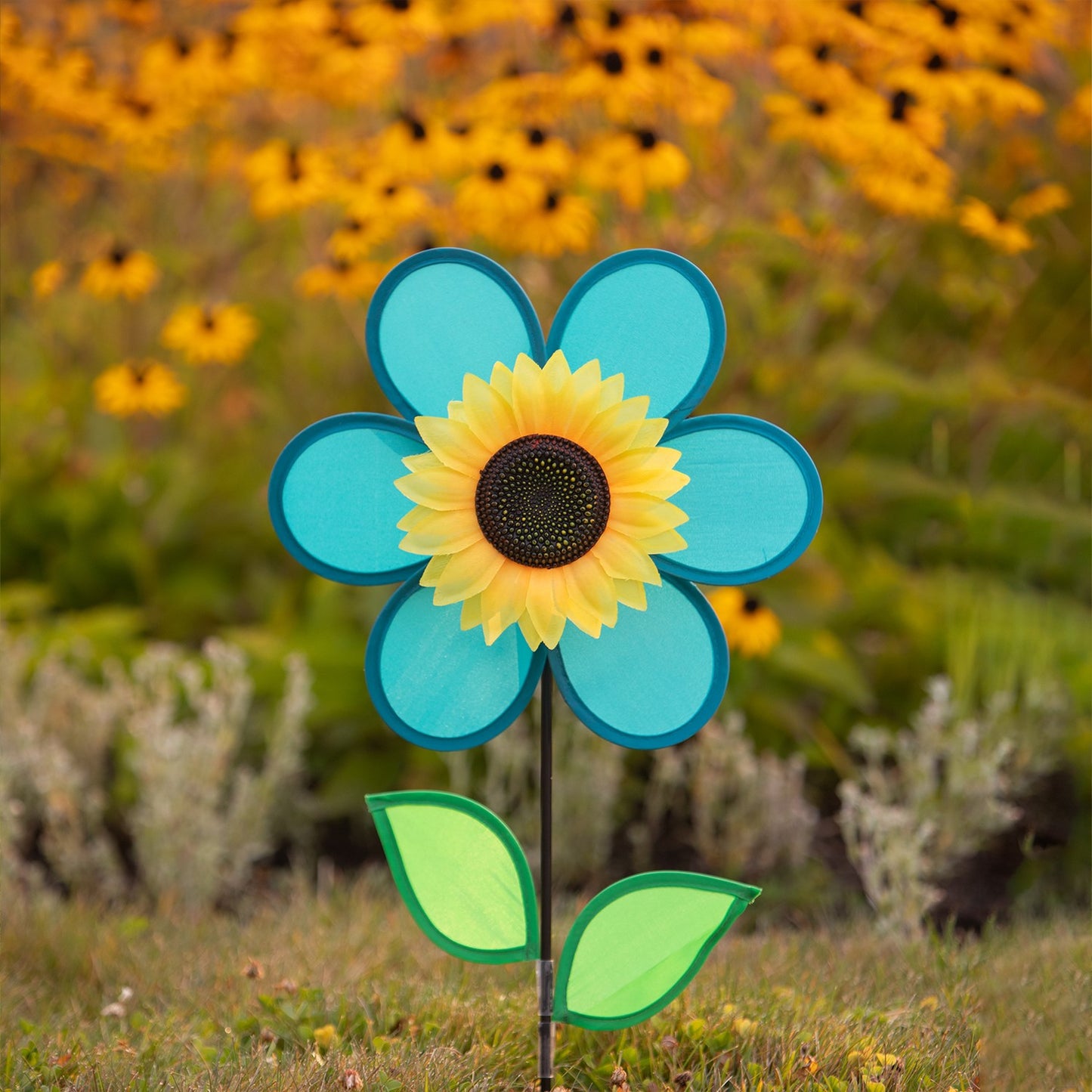 12" Sunflower Spinner w/ Leaves - Teal