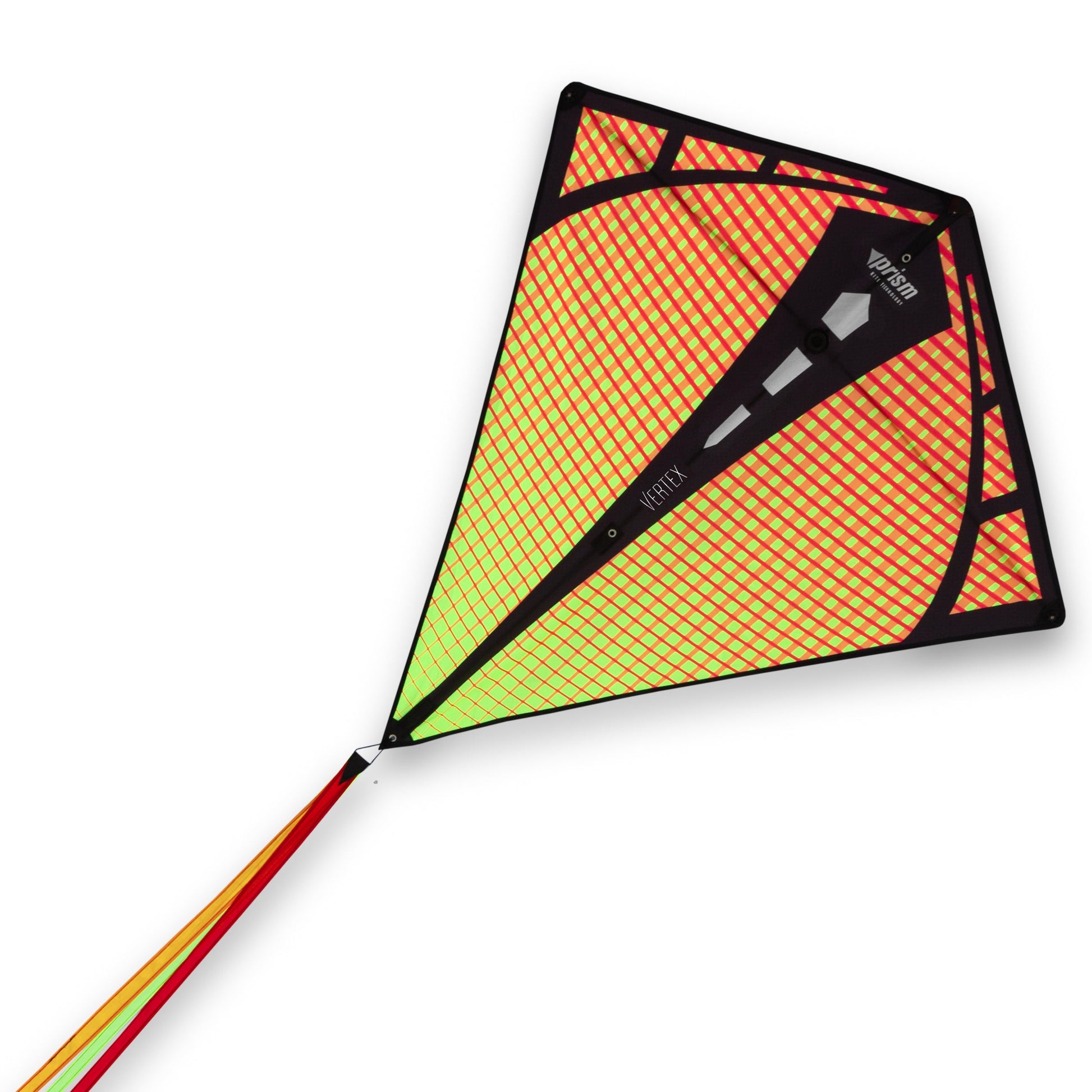 Colorful kite with a black border on a white background