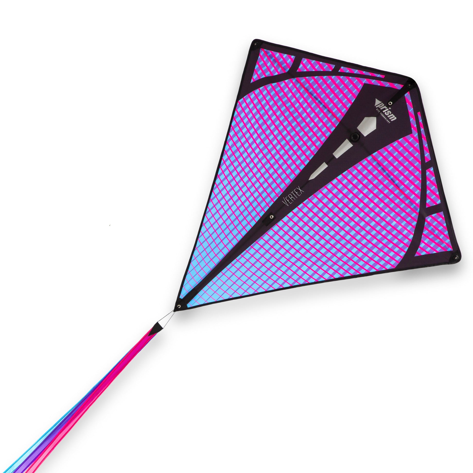 Colorful kite with a geometric pattern on a white background